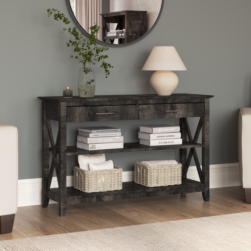Key West Console Table with Drawers and Shelves by Bush Furniture | Coastal & Farmhouse Style