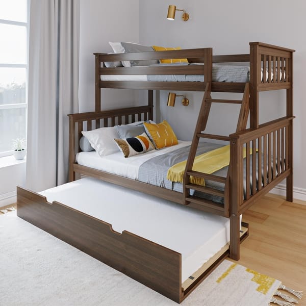 Twin over Full Bunk Bed with Trundle Bed - White