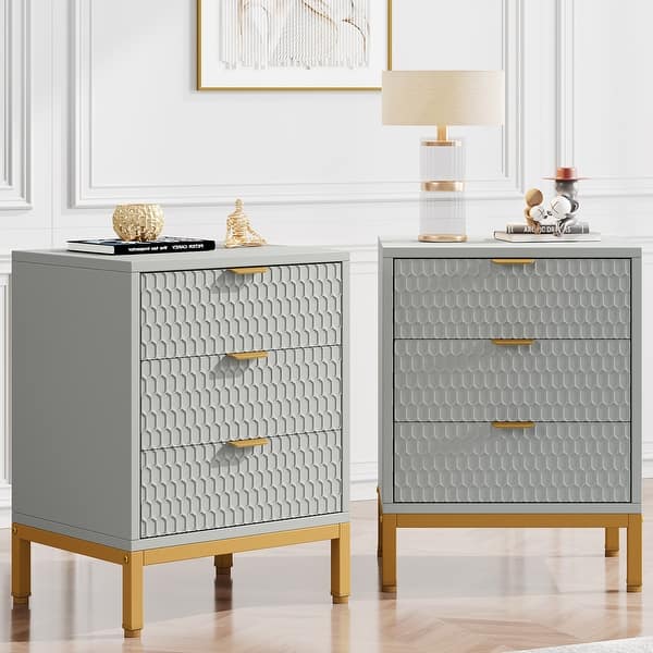 Modern Nightstand Bedside Table with 3 Drawers for Bedroom