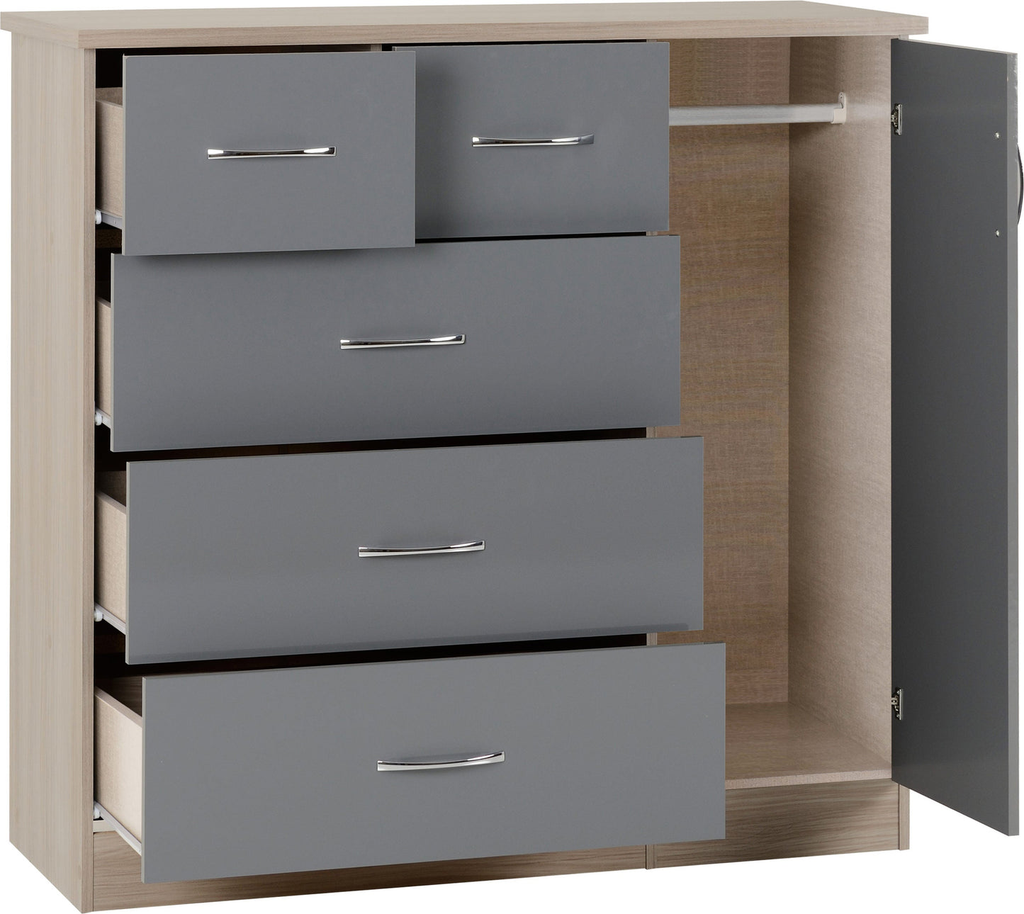 Zaviour Grey 5 Drawer Compact Wardrobe