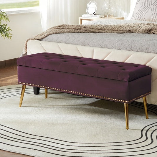 Neptunus Modern 45.5" W Velvet Bedroom Storage Bench for End of Bed with Nailhead Trim by HULALA HOME - Red