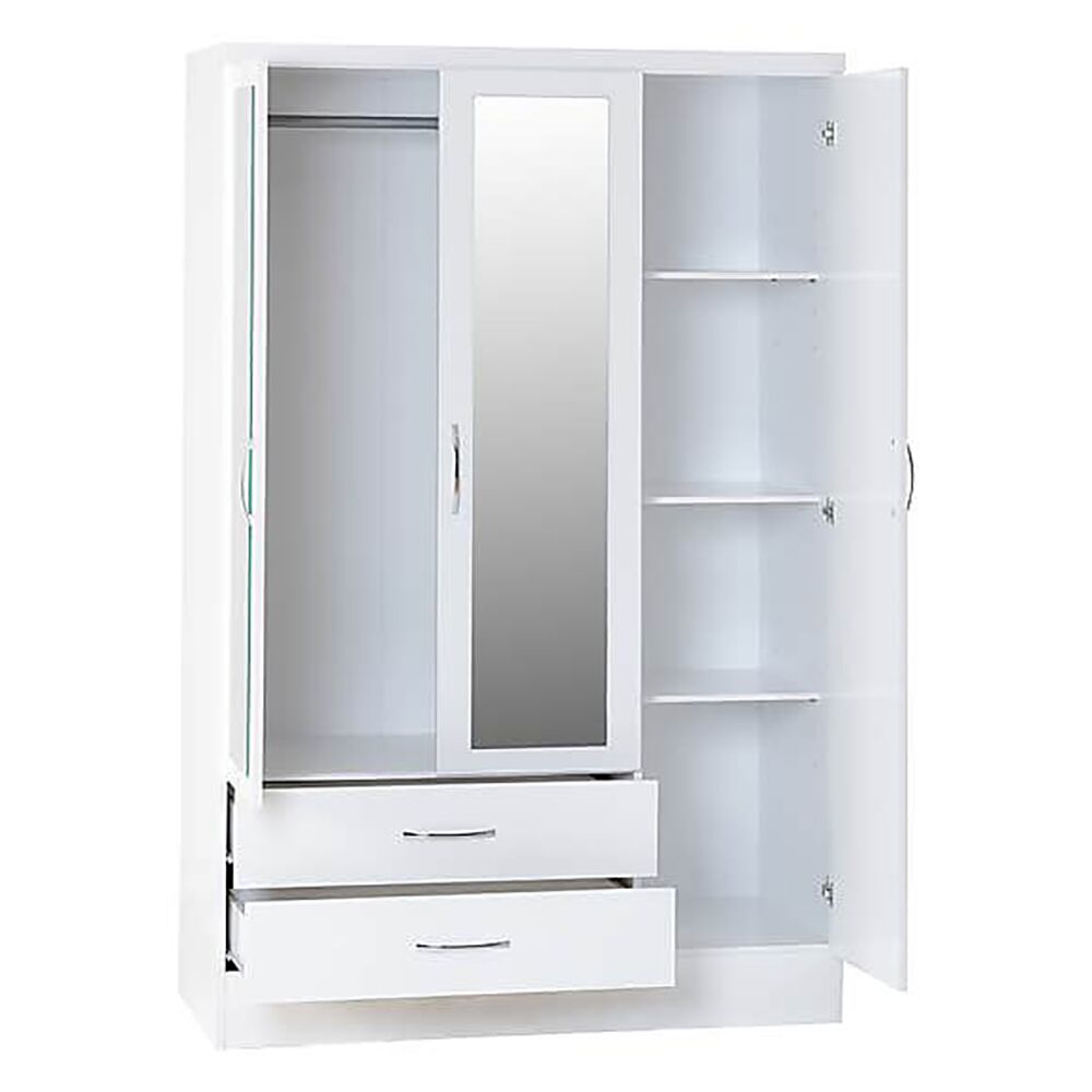 Nevada White Drawer Wardrobe With Mirror