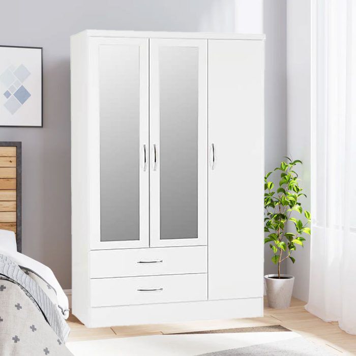 Nevada White Drawer Wardrobe With Mirror