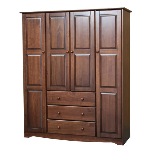 Palace Imports 100% Solid Wood Family 4-Door Wardrobe Armoire with Metal or Wooden Knobs