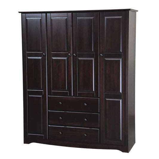 Palace Imports 100% Solid Wood Family 4-Door Wardrobe Armoire with Metal or Wooden Knobs