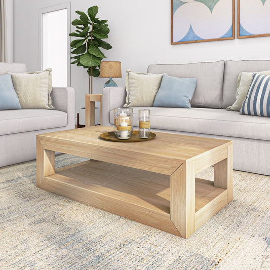 Plank and Beam Modern Rectangular Coffee Table with Shelf