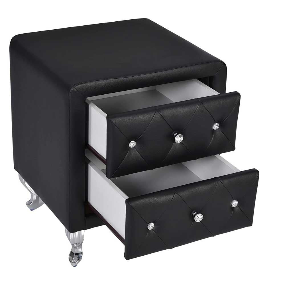 Platform bed with two nightstands and an upholstered headboard