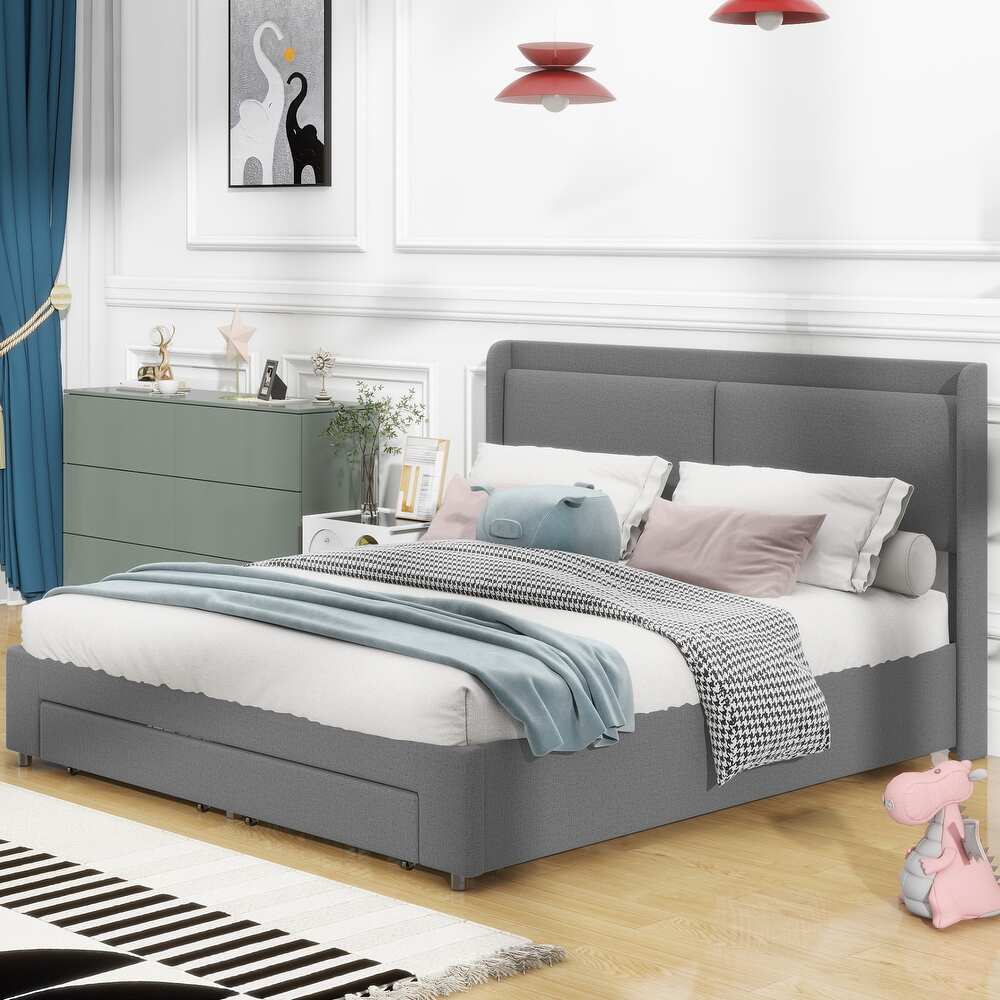 Queen Size Storage Upholstered Hydraulic Platform Bed with 2 Drawers
