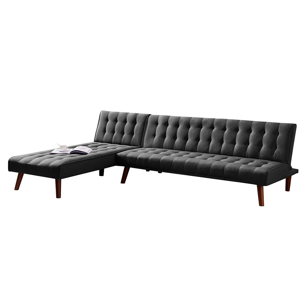 Reversible Sectional Sleeper Sofa Black Fabric With Wood Legs | Modern Comfort in Dubai
