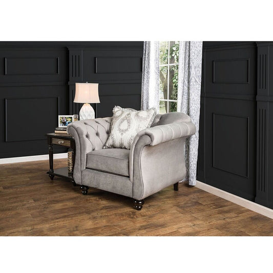 Royal style tufted sofa in light mocha fabric