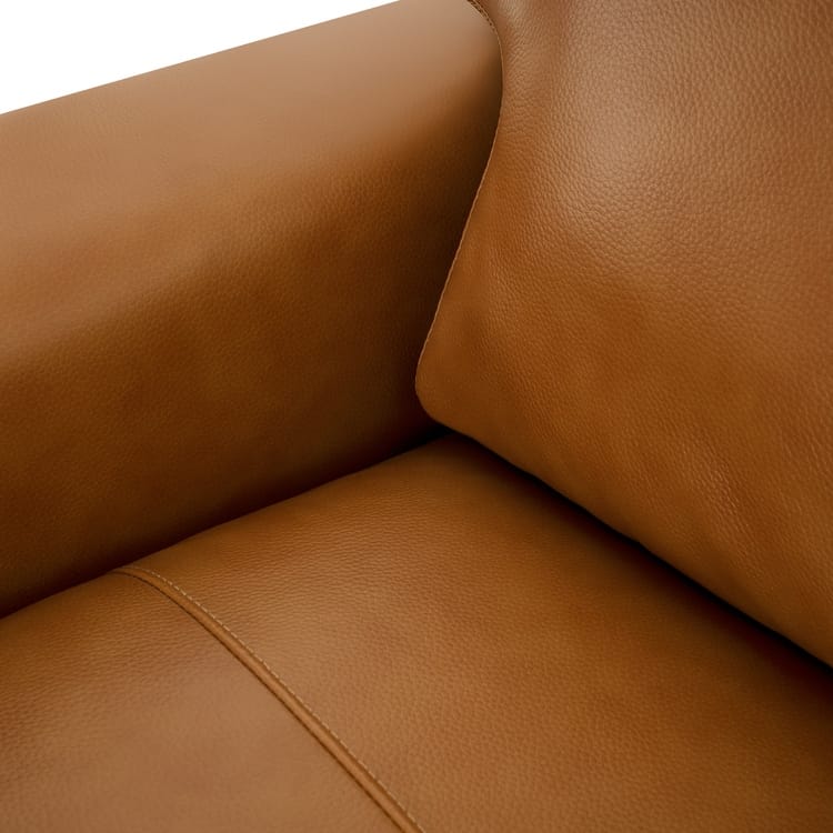 Siggy Genuine Leather Square Arm Sofa with Sturdy Block Legs - Luxurious Comfort, Goose Feather Cushion - Ideal for Living Room