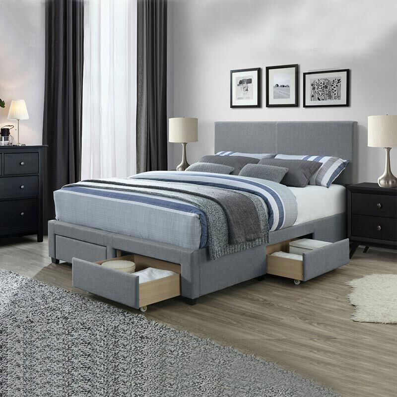 Storage Bed With Grey Fabric Covering