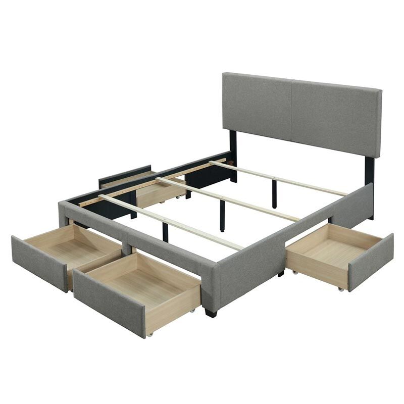 Storage Bed With Grey Fabric Covering