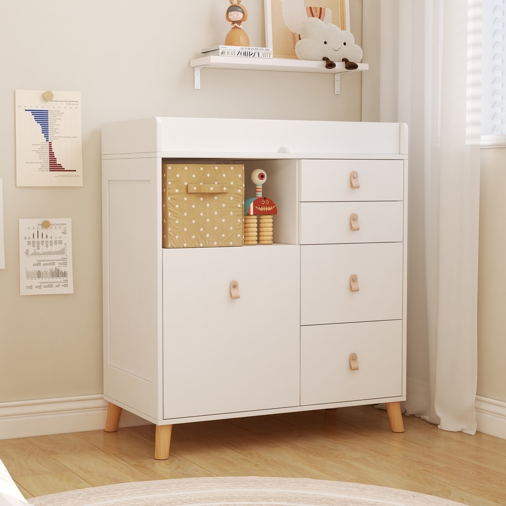 Storage Dresser Chest with Changing Station for Infant Kids Bedroom in White – Organize Your Baby's Nursery in Dubai