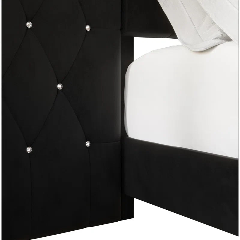 CraftPorch 3 Piece Bedroom Nightstands Set Luxurious Velvet Tufted Platform Bed