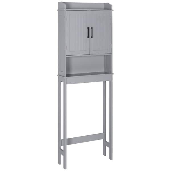 Bathroom Over The Toilet Storage Cabinet Organizer With Doors and Shelves - Grey