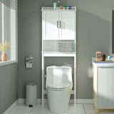 Bathroom Over The Toilet Storage Cabinet Organizer With Doors and Shelves - Grey