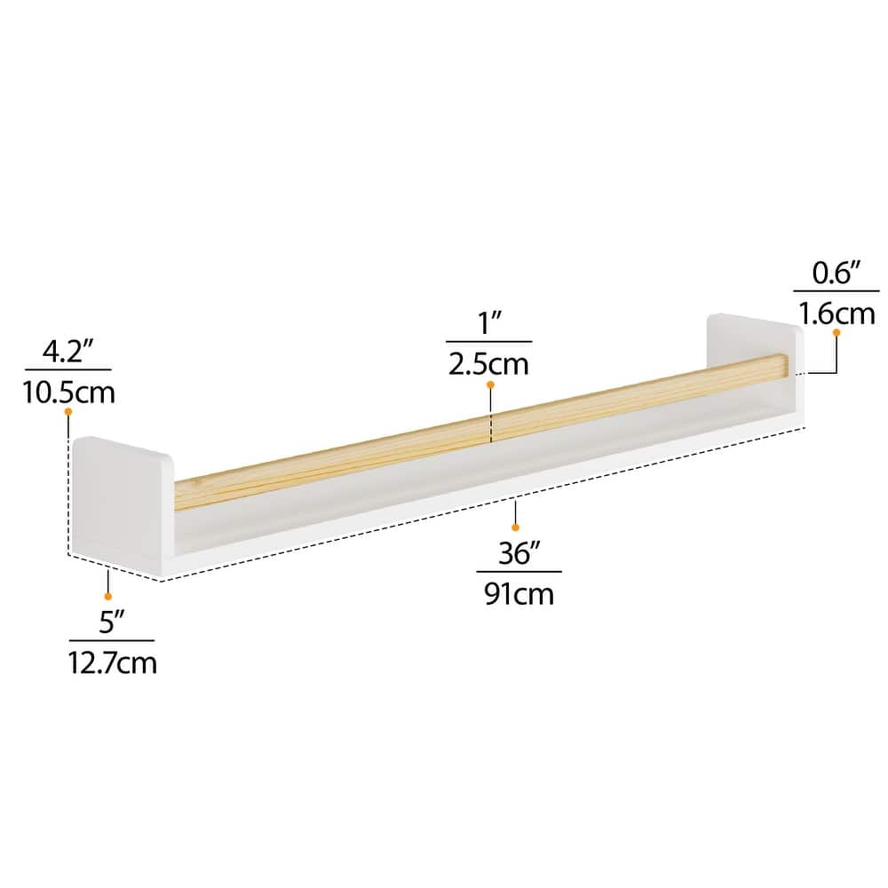 Wallniture Madrid Kids Bookcases, Wall Shelves for Nursery Decor, 36", White, Set of 2