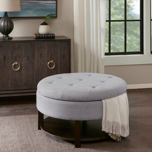Wide Tufted Round Storage Ottoman