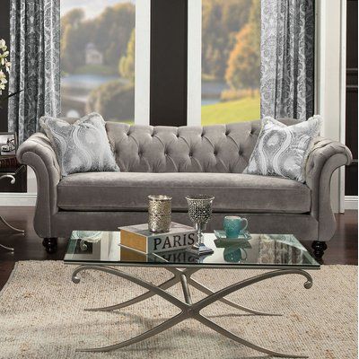Royal style tufted sofa in light mocha fabric