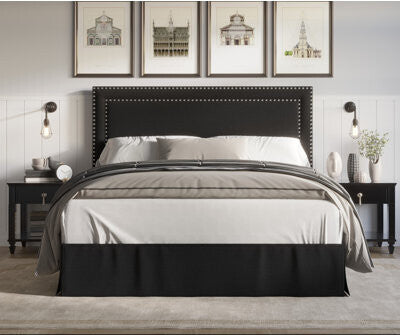 Dark Grey Velvet King Size Ottoman Bed with Studded Headboard