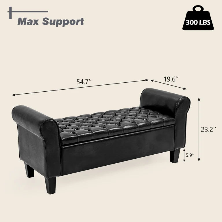 AVAWING Storage Ottoman Bench Leather Upholstered Ottoman with Arm