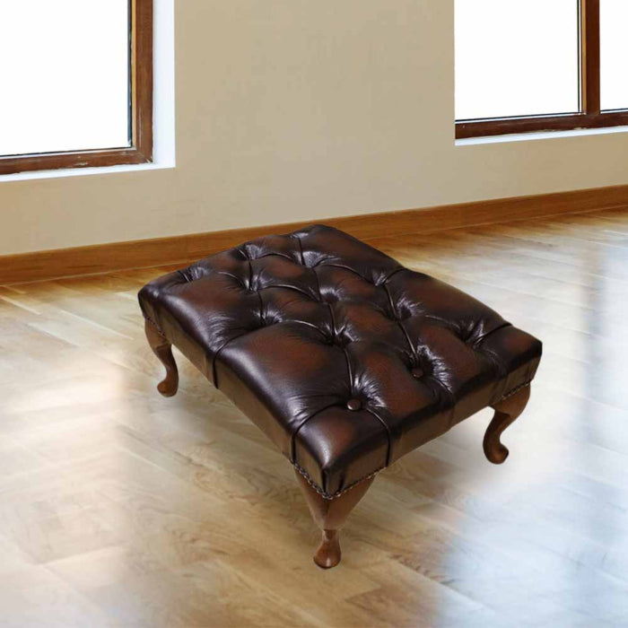 Queen Anne Ottoman in Faux Leather