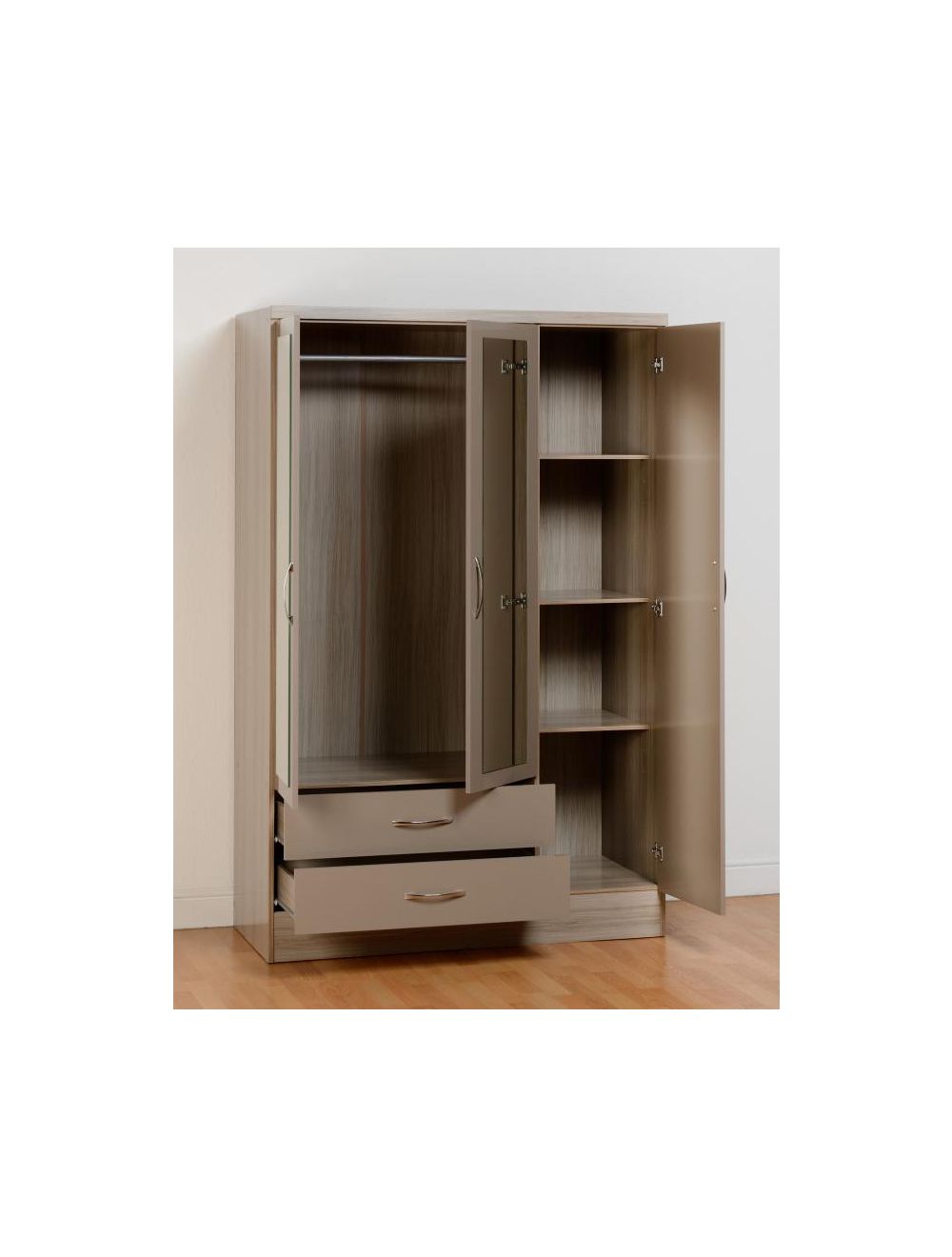 Nevada White Drawer Wardrobe With Mirror