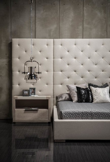 Modern Glamorous Wall Panel Bed Dubai – Charcoal Upholstered Elegance