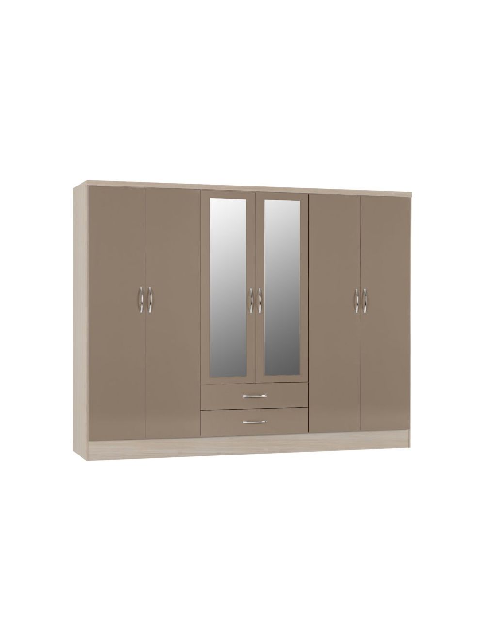 6 Door Wooden Wardrobe with Mirror