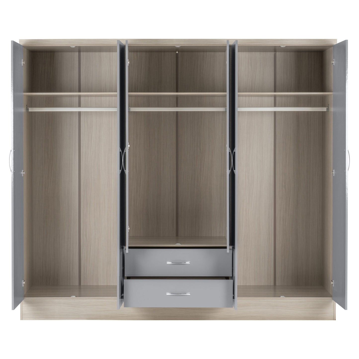 6 Door Wooden Wardrobe with Mirror