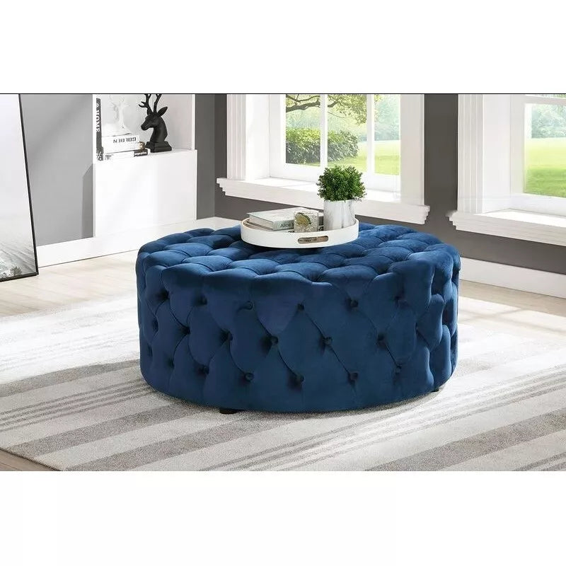 Velvet Tufted Round Cocktail Ottoman