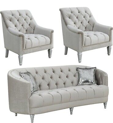 Traditional gray fabric tufted curved back sofa