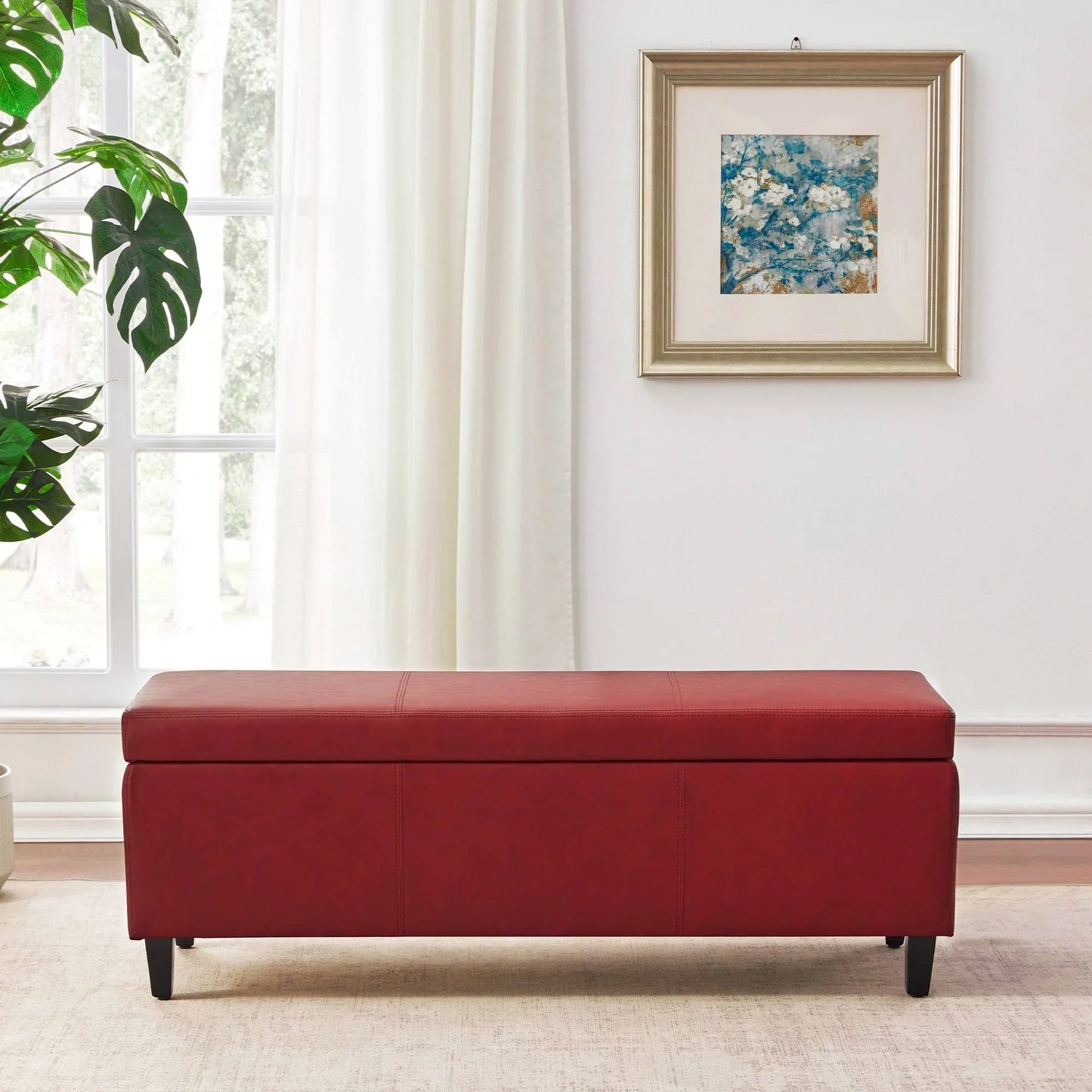 HUIMO 50.3" x 17.50" x 18" Upholstered Rectangular Storage Ottoman-Faux Leather