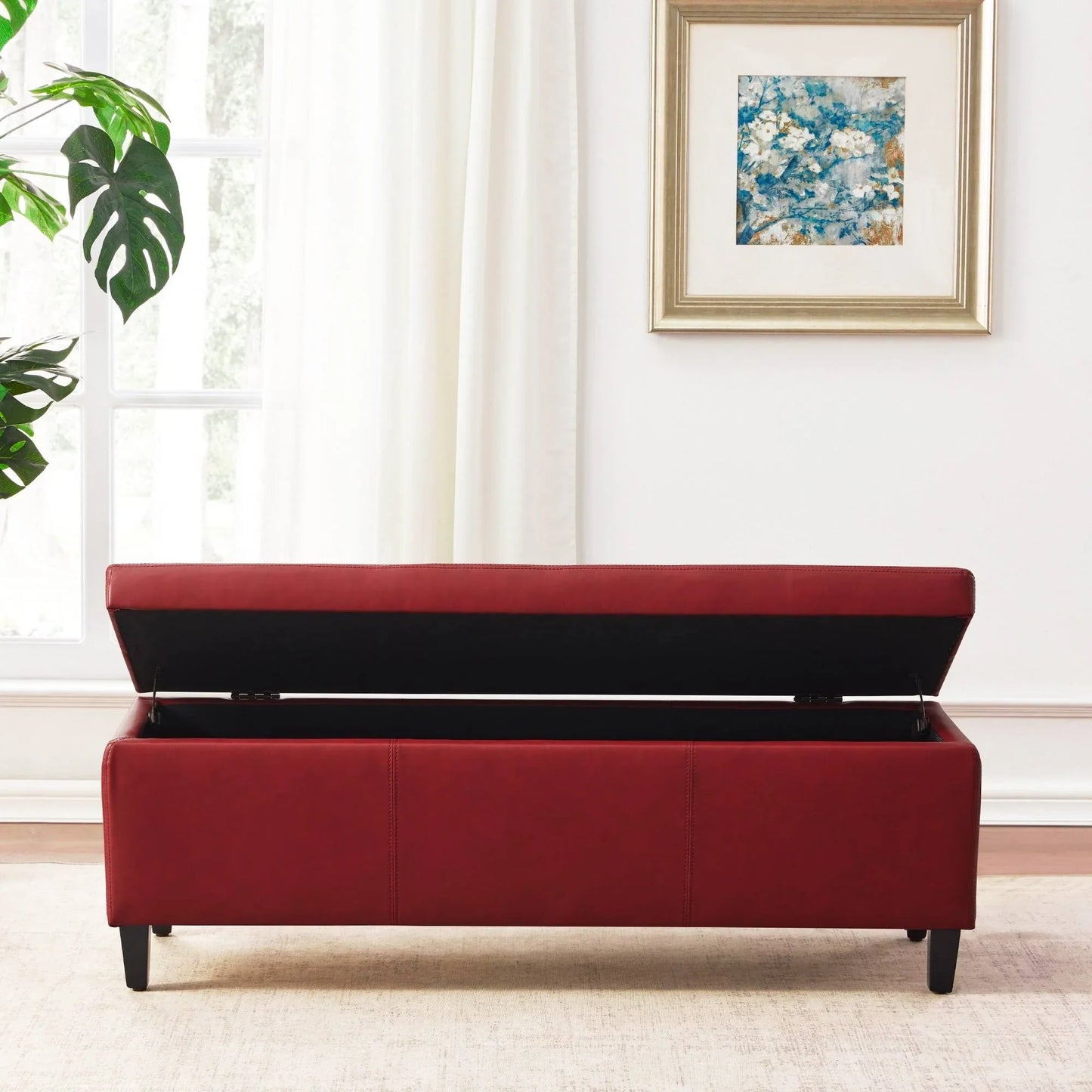 HUIMO 50.3" x 17.50" x 18" Upholstered Rectangular Storage Ottoman-Faux Leather