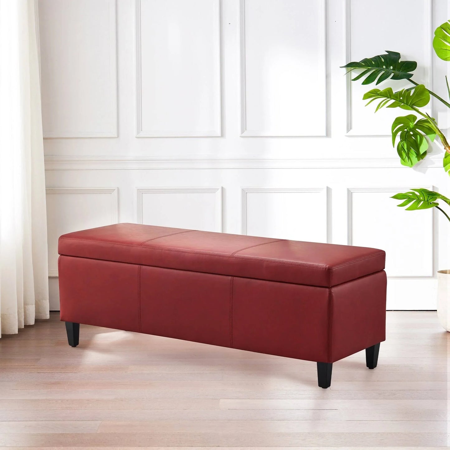 HUIMO 50.3" x 17.50" x 18" Upholstered Rectangular Storage Ottoman-Faux Leather