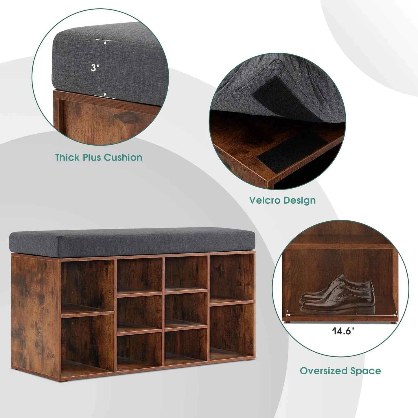 Luxurious Shoe Storage Bench with Cushion and 10 Cubbies – Perfect for Dubai Homes