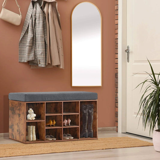 Luxurious Shoe Storage Bench with Cushion and 10 Cubbies – Perfect for Dubai Homes