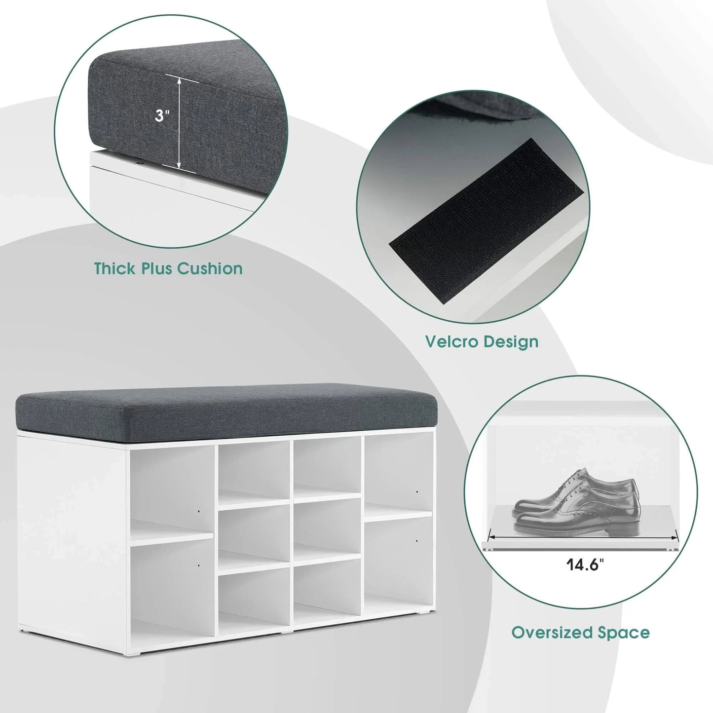 Luxurious Shoe Storage Bench with Cushion and 10 Cubbies – Perfect for Dubai Homes