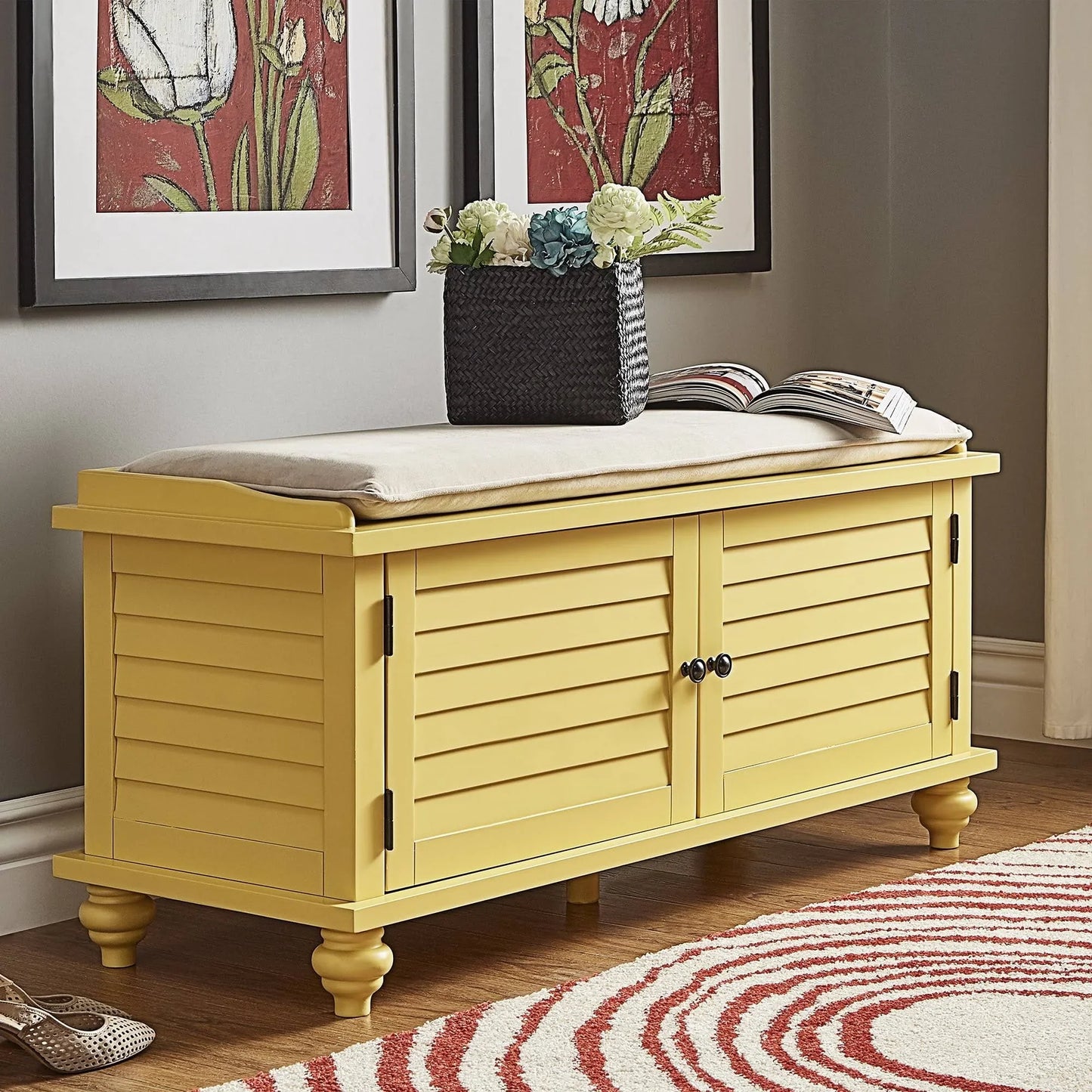 Maybelle Velvet Cushion Shutter Door Storage Bench by iNSPIRE Q Classic - Espresso