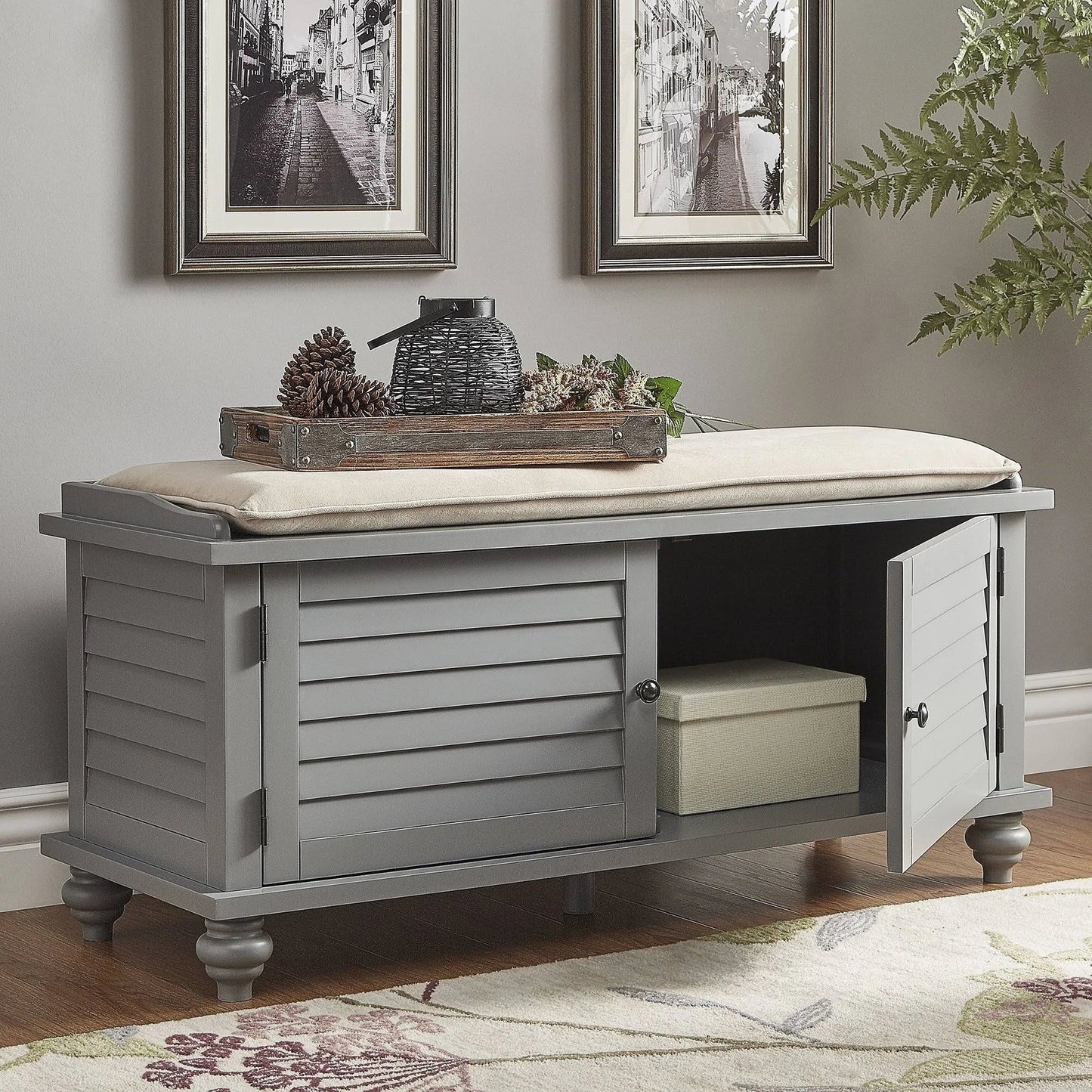 Maybelle Velvet Cushion Shutter Door Storage Bench by iNSPIRE Q Classic - Espresso