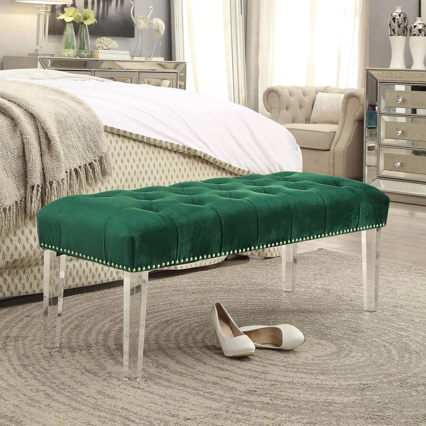 Silver Orchid Orla Velvet Bench