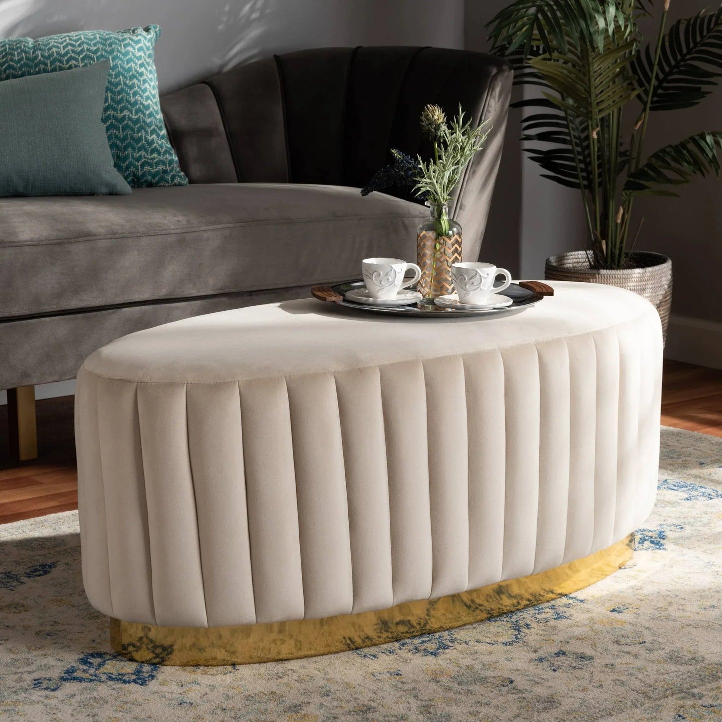 LUXE Velvet Oval Ottoman