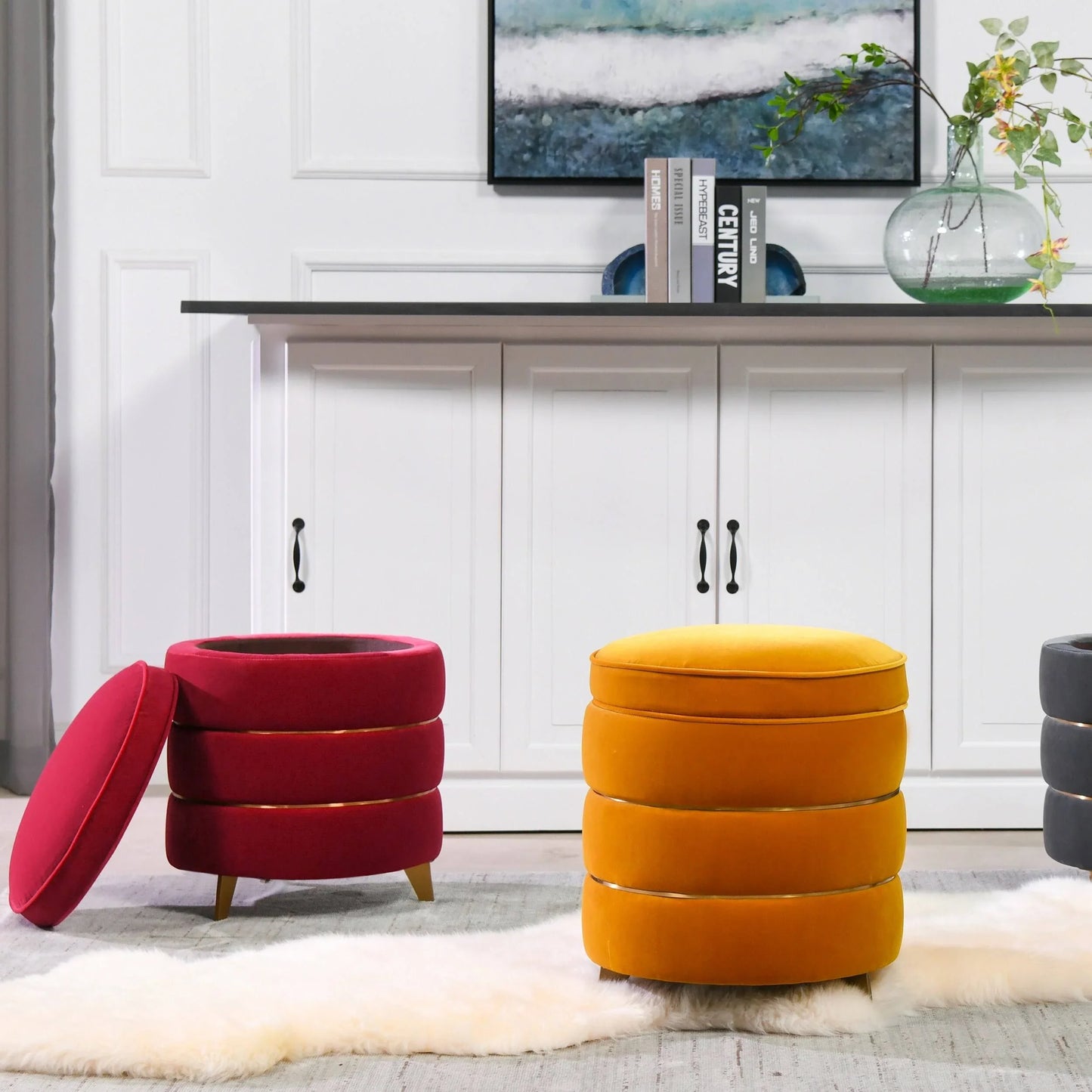 Round Gold Ring Storage Ottoman