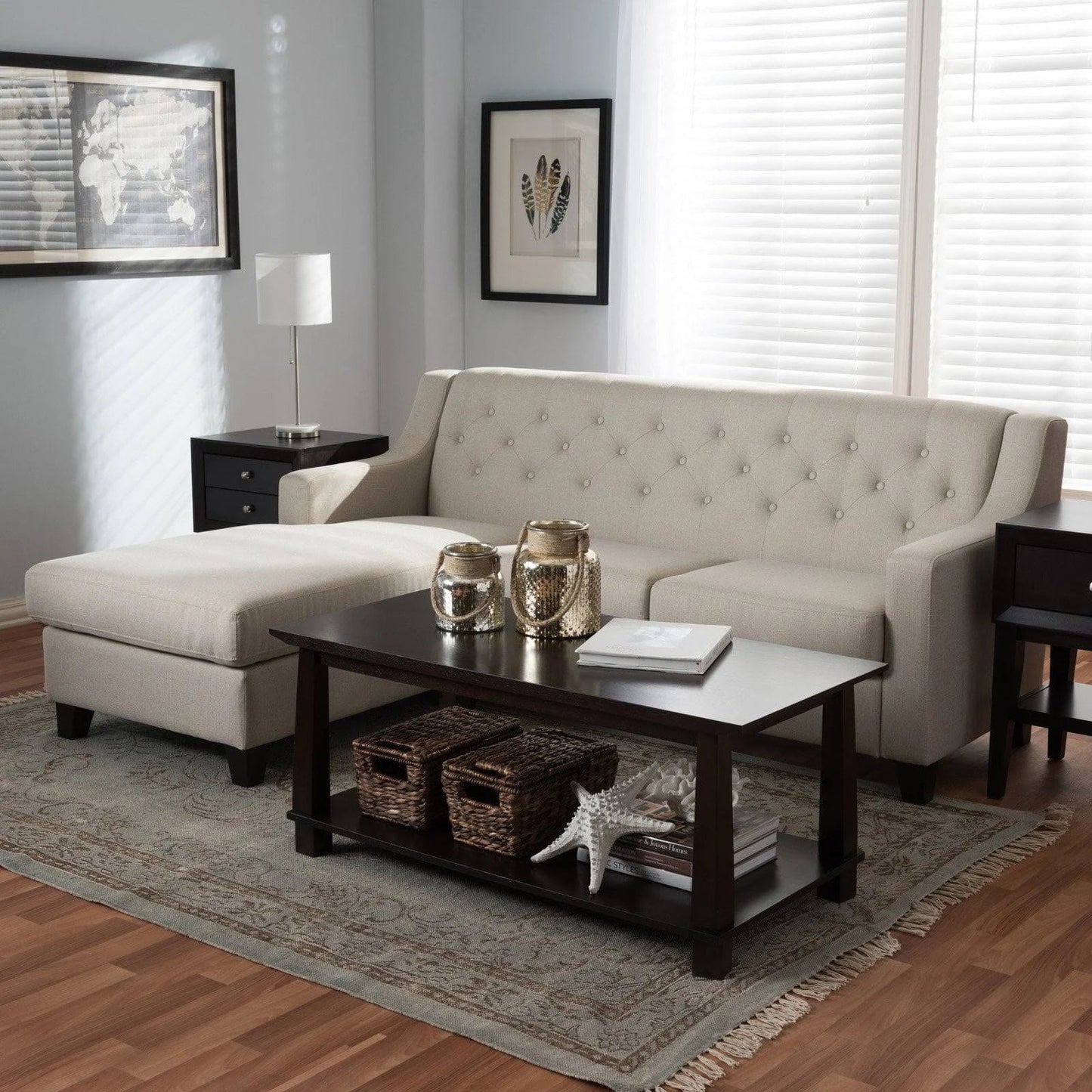 Fabric-Upholstered Tufted 2-Piece Sectional Sofa – Ultimate Comfort & Style