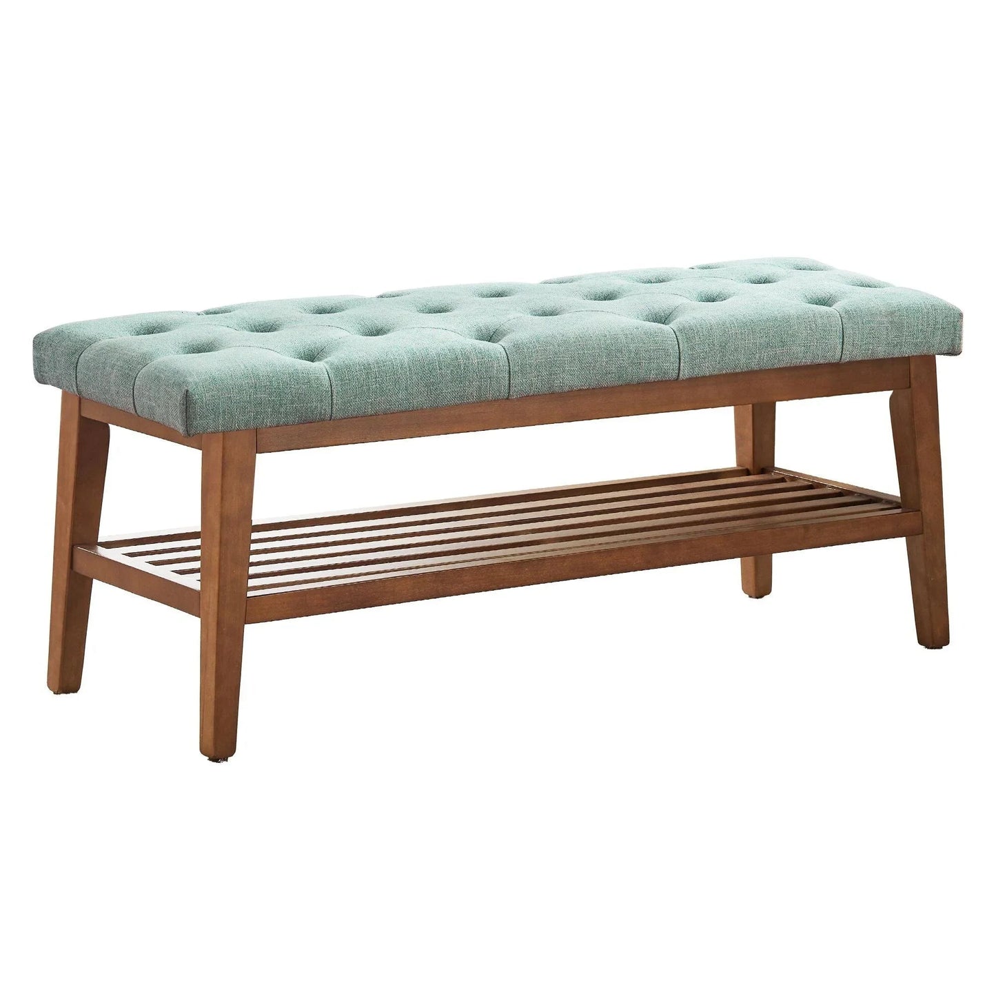 Entryway Shoe Bench Fabric Solid Wood, 43-inch Upholstered Bench for Living Room, Bedrooms, Kitchen - Brown