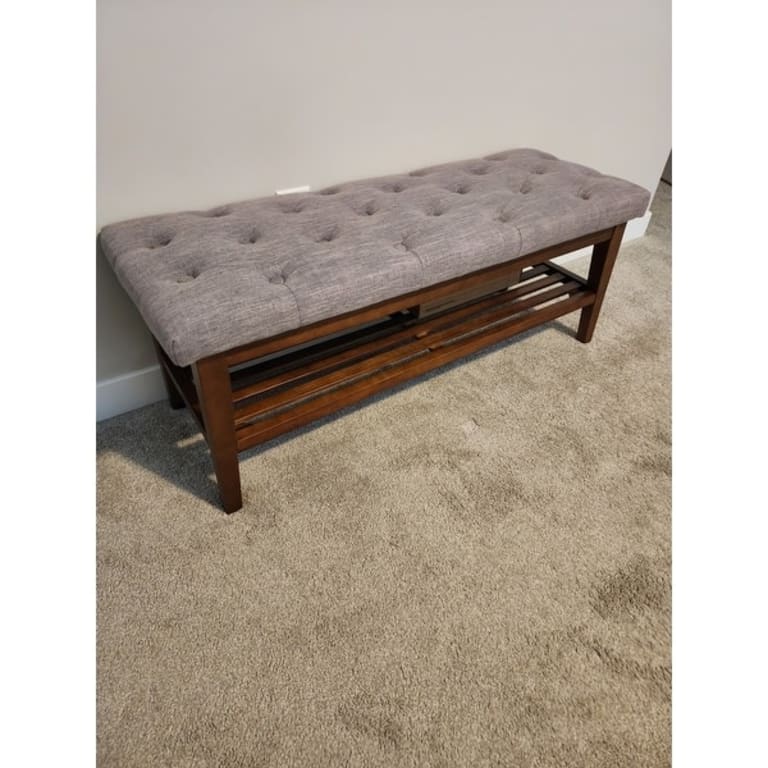 Entryway Shoe Bench Fabric Solid Wood, 43-inch Upholstered Bench for Living Room, Bedrooms, Kitchen - Brown