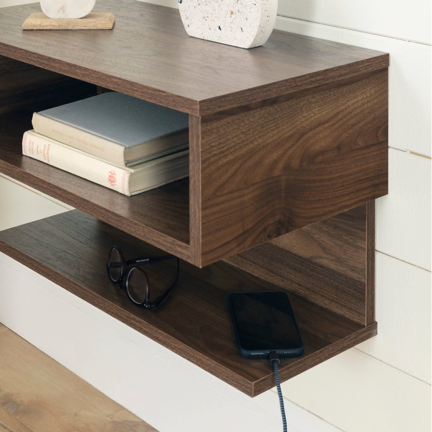 Wall Mounted Open Shelves Night Stand