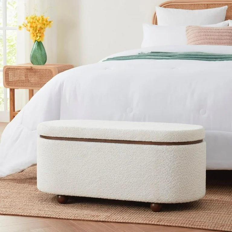 Boucle Storage Ottoman Bench Teddy Storage Bench With Removeable Lid For Entryway Bench, Bedroom, Living Room