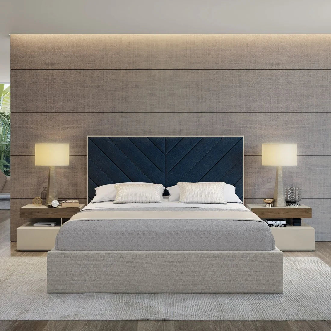 Cross Lines Tufted Wall Panel Headboard Bed – Luxurious Upholstery for Customizable Wall Design